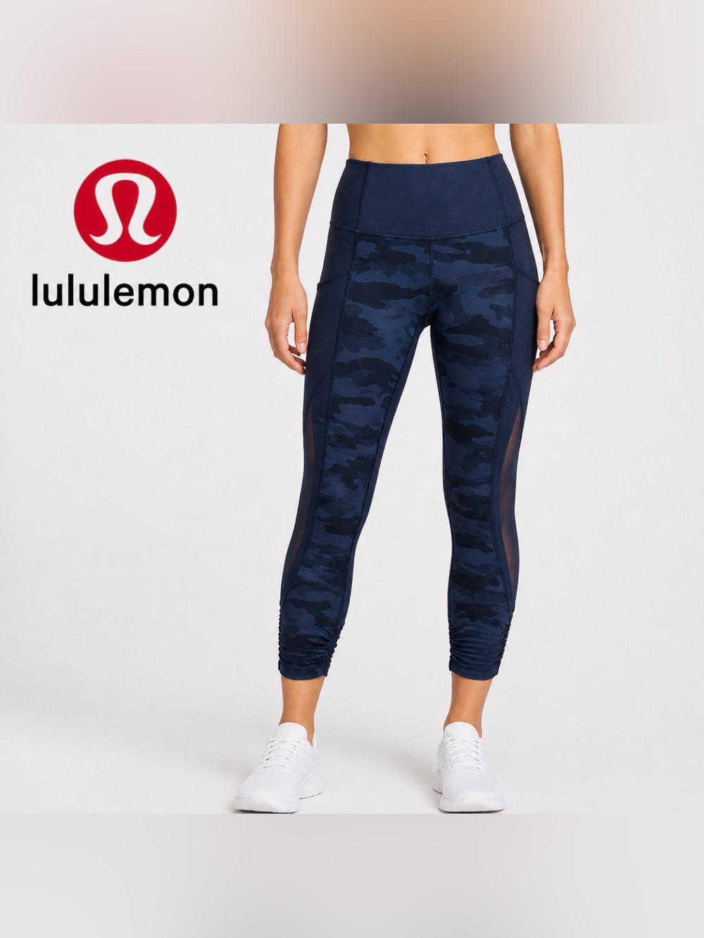 Lululemon Seek The Heat Crop Leggings Blue Camo Mesh Luxtreme High Rise 2 Gym